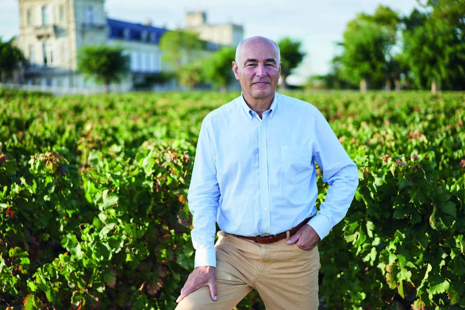 A man standing in the middle of a vineyard, surrounded by lush NATIVES vines in the exquisite MÉDOC region.